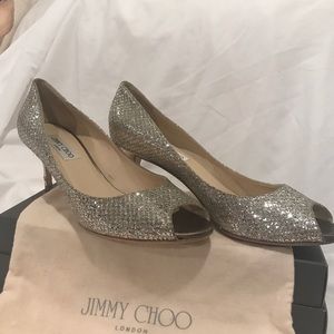 Jimmy Choo Isabel 70 glitter peep toe pumps